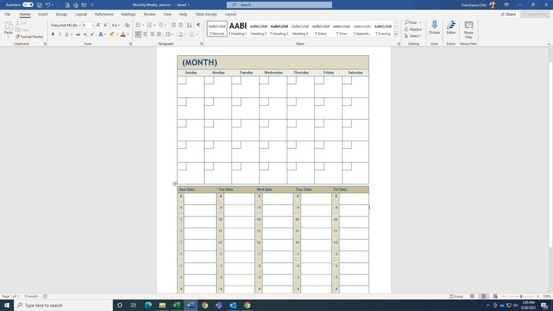 Month and Week Download Page, Personalize It Yourself. 1pg - Etsy