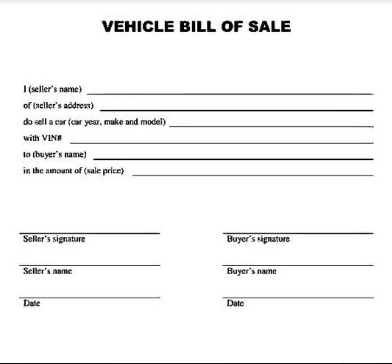 Printable Free Used Car Bill Of Sale Ontario Template