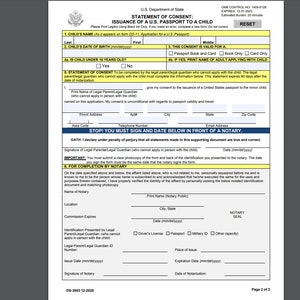Parents Child Passport Consent form