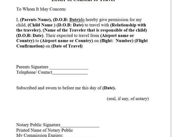 Child Travel Consent Form Template, If need to be Notarized please contact me at Franchescanotary@gmail.com