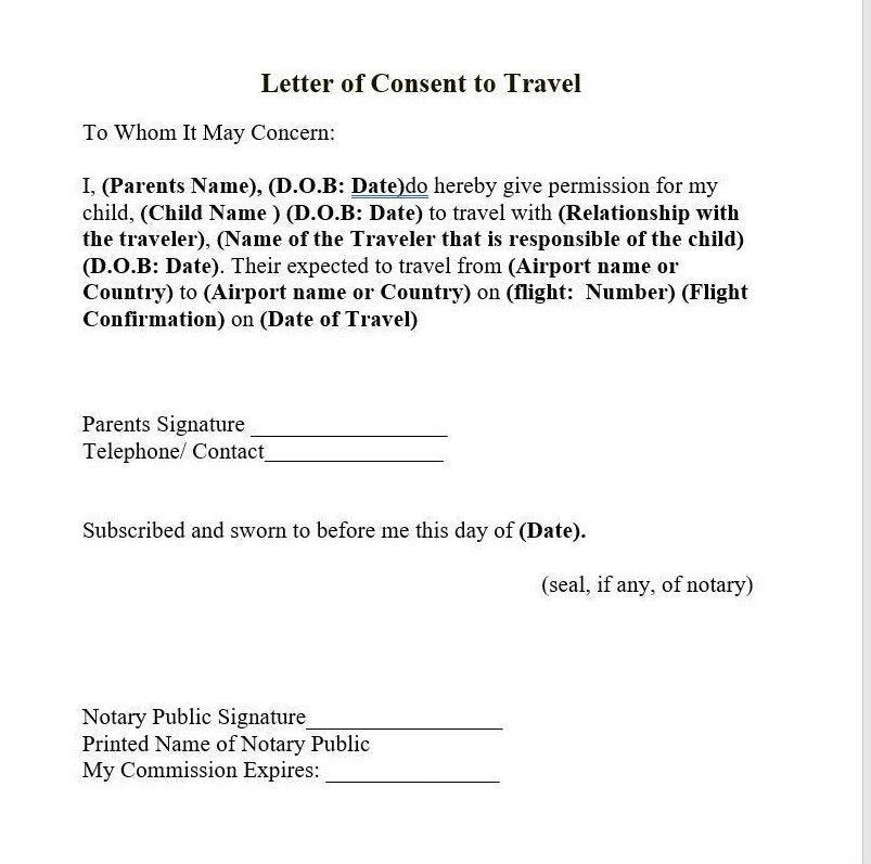 child travel consent form ireland template
