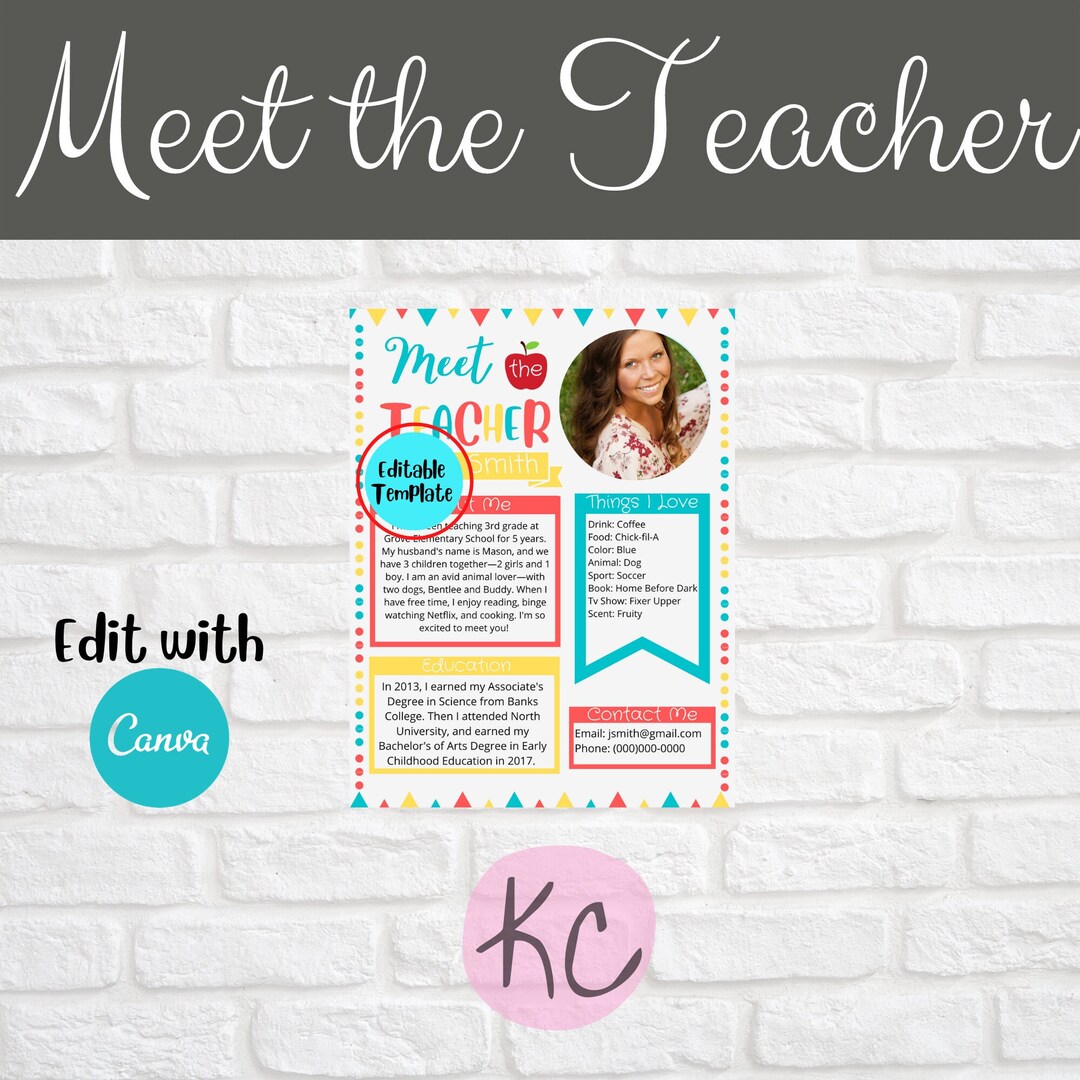 Meet the Teacher Printable Colorful Etsy