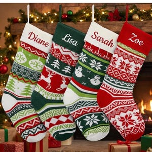 Personalized wool pattern Christmas Stocking 22": Embroidered Family Holiday Decor