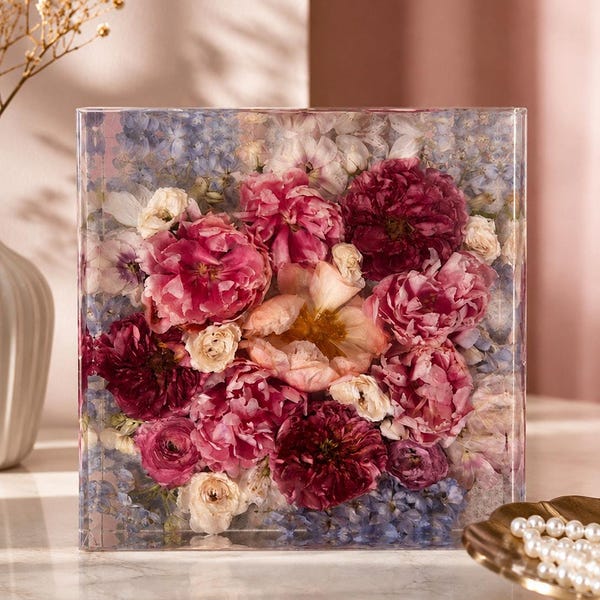 Resin Flower Preservation Block Square | Wedding Bouquet Keepsake | Memorial Flower Preservation | Custom Resin Art