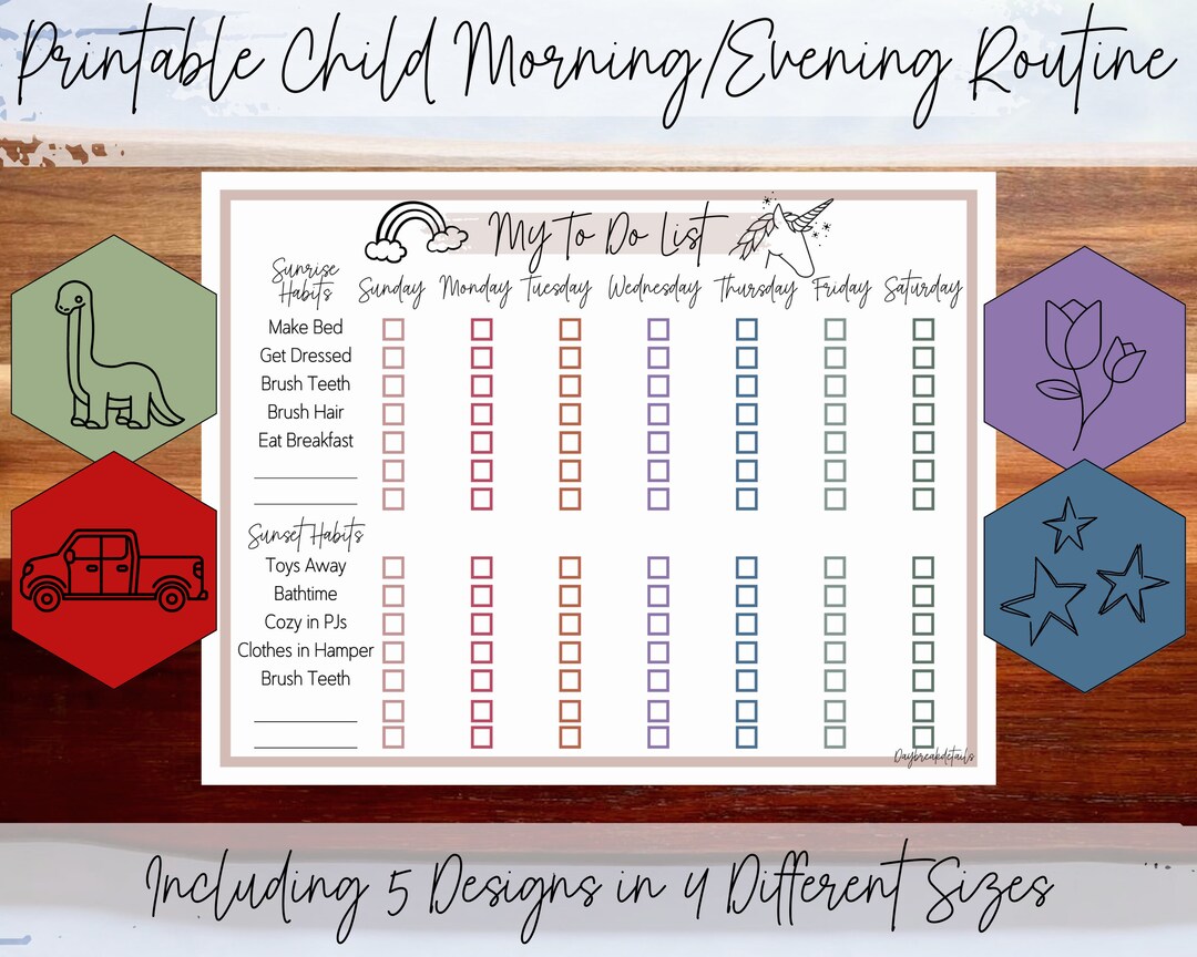Printable Morning Evening Routine for Kids to Do List Instant - Etsy