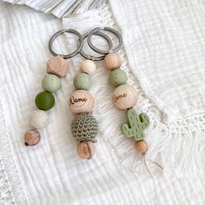 personalizable keychain wood cactus green wooden keychain with silicone and aesthetic gift girl back to school