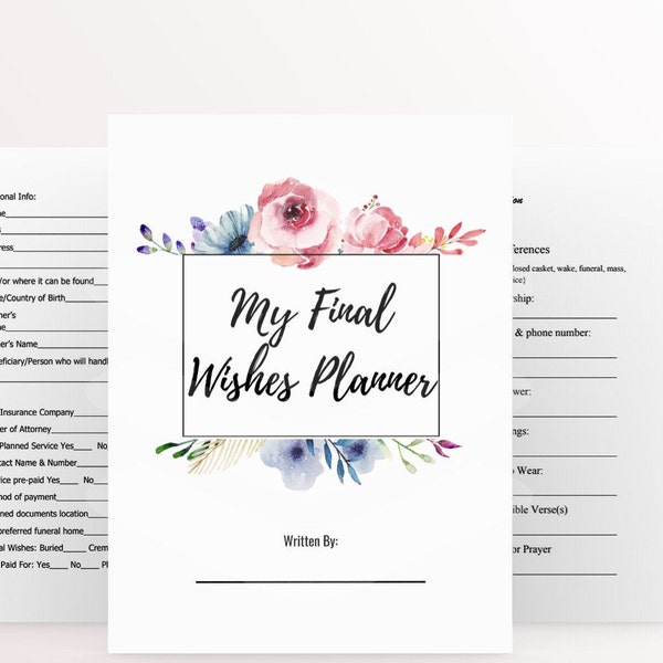 Final Wishes Planner, Funeral Planner, Being Prepared, Important Documents, Organization Planning
