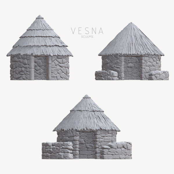 Stone Huts with Thatched Roofs - Terrain Set