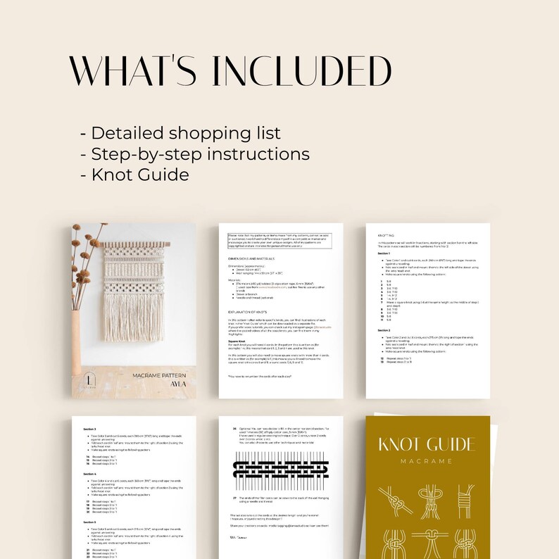Macrame PATTERN - Written PDF and Knot Guide - diy macrame wall hanging - digital download how to tutorial - Twisted Squares image 4