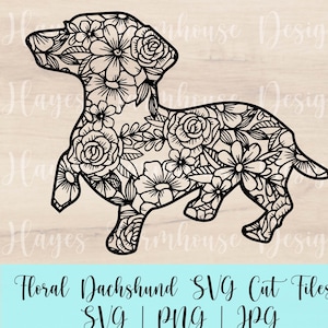 Dachshund SVG | PNG | JPG | Wiener Dog | Floral Dog | Mandala | Digital T-Shirt Design