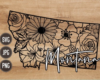Montana SVG | PNG | JPG | State of Montana | Floral State | Mandala | Digital T-Shirt Design