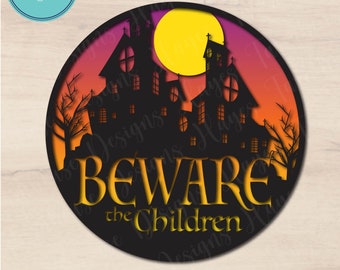 Signo de Halloween SVG / EPS / DXF / Cuidado con los niños / Casa embrujada / Archivo digital / Descarga instantánea