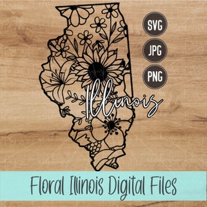 SVG de l'Illinois | PNG | JPG | État de l'Illinois | État floral | Mandala | Conception numérique de t-shirts