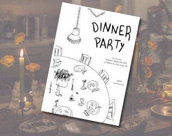 Dinner Party Invitation, editable invitation template, hand drawn invitation, handwritten invitation, intimate invitation, dinner invitation