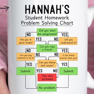 Funny Student Flowchart Mug, College Mug, Hilarious Gift for College Students, Classmates, Study Buddies, Back to School Coffee Cup