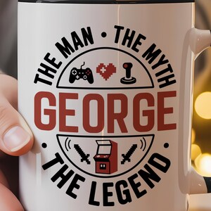 Personalized Gamer Mug, The Man The Myth The Legend Arcade Coffee Cup, Custom Name Gaming Gift, Funny Father's Day Mug