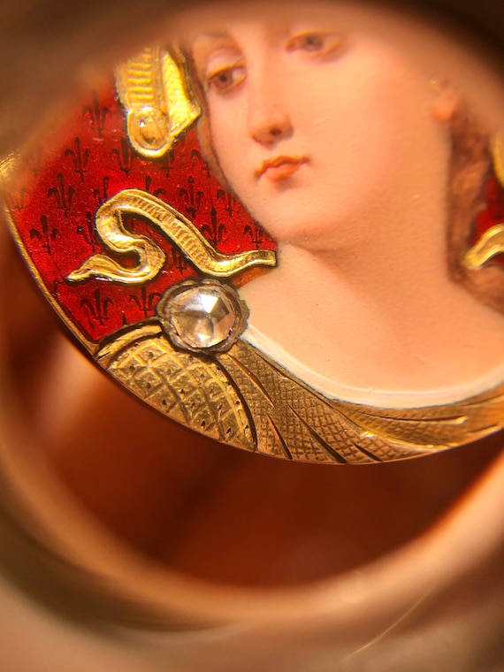 Antique 18k gold French miniature portrait brooch… - image 5