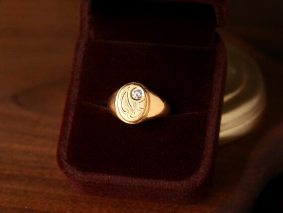 Bague Chevalière Ancienne En Or 18 Carats - Monogramme Gravé - Taille 52 - France