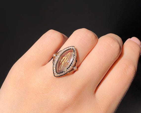 Antique 18k gold ring monogram initial letter mou… - image 6