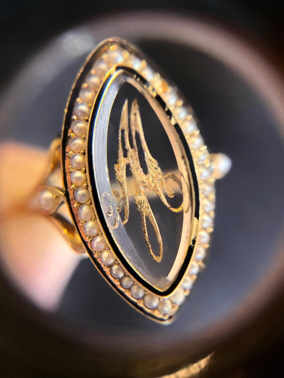 Antique 18k gold ring monogram initial letter mou… - image 8