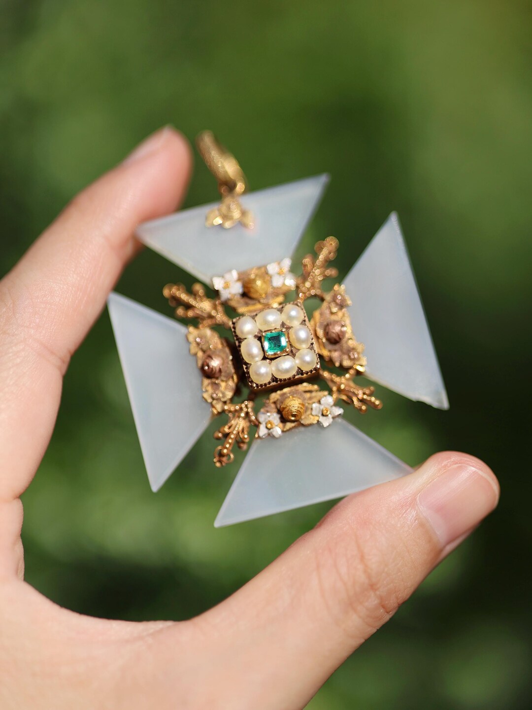 Georgian Gold Maltese Cross Pendant Locket British Antique Chalcedony ...