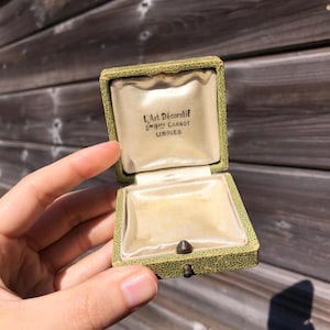 Vintage antique jewellery box jewelry case leather beige green brooch medal pendant general
