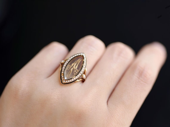 Antique 18k gold ring monogram initial letter mou… - image 7