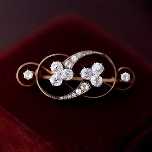 Antique 18k gold brooch old mine cut diamonds floral clover fine jewellery vintage