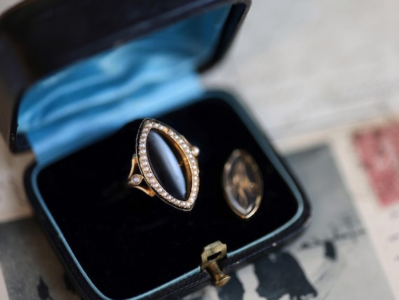 Antique 18k gold ring monogram initial letter mou… - image 3