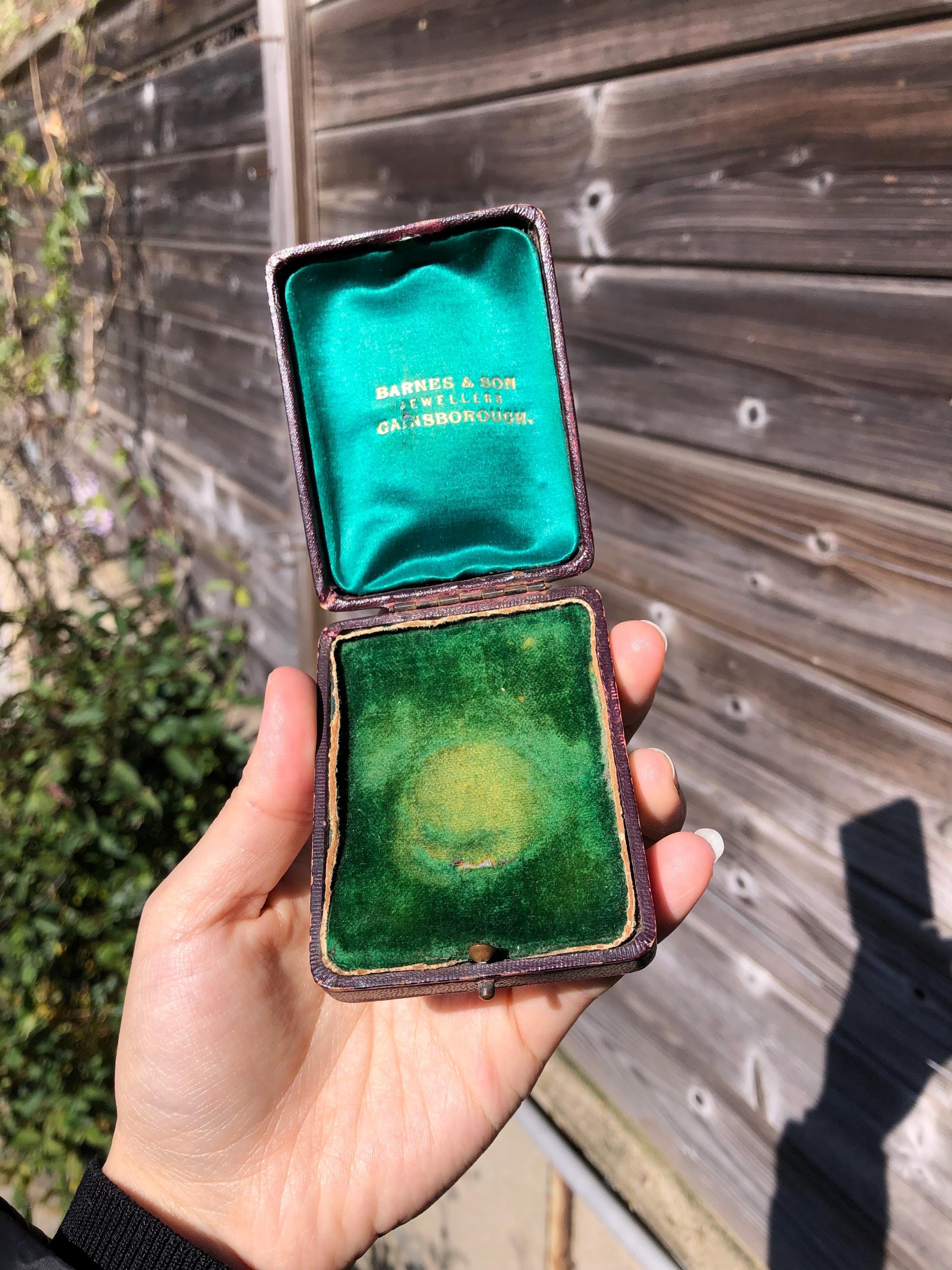 Vintage Antique Jewellery Box Jewelry Case Leather Red Burgundy