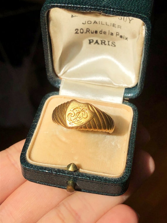 Antique French 18k Gold Signet Ring Chevaliere Shield Monogram Engraved Unisex Family Jewellery Initials Wax Seal Letter Fob Etsy