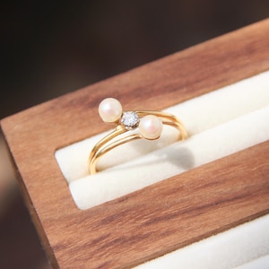 Antique 18k gold diamond pearl ring engagement wedding ring vintage solitaire