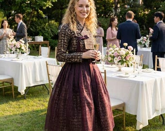 5XL moderne paarse Hangeul Hanbok-jurk, wikkeljurk met Koreaanse alfabet