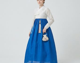 Op maat gemaakte Koreaanse Hanbok Dangui volledige set - traditionele zijden koninklijke trouwjurk voor gasten