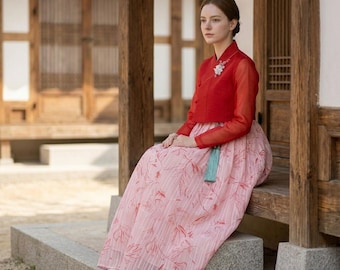 Maßgeschneidertes Hanbok 2-teiliges Kleid, Scarlet Chollik, Bridal Shower