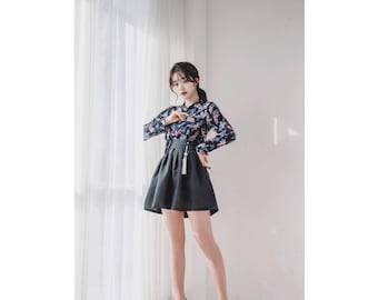 Falda Hanbok moderna: Minifalda color carbón, talla única