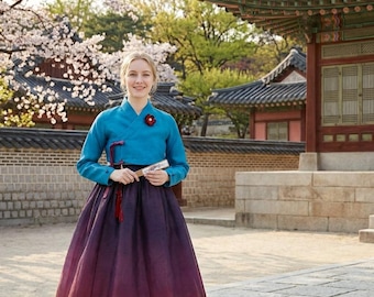Op maat gemaakte ombre Chollik-jurk, moderne Hanbok-stijl, Koreaanse zijdemix