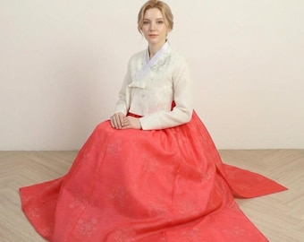 Custom Koreaanse Hanbok volledige set – rode zijden trouwjurk voor gasten