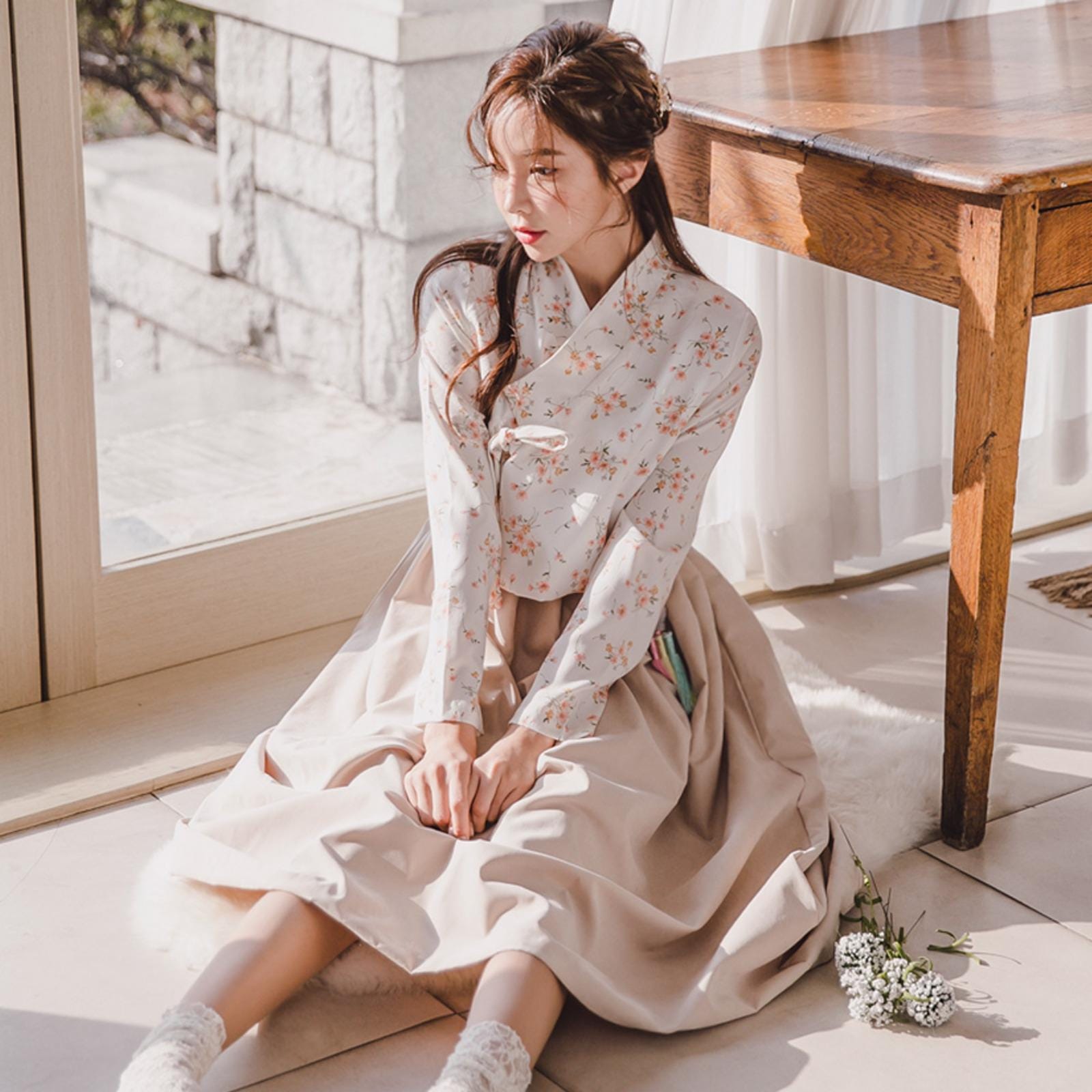korean silk fabric dress Embroidered Korean Silk Dress (03pcs Stitched)