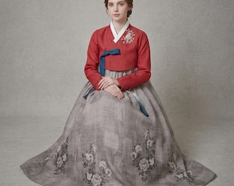 Custom Koreaanse Hanbok volledige set – traditionele bloemenkant trouwjurkenset