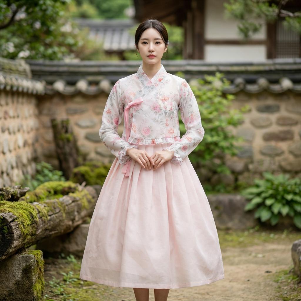 5XL Sheer Lace Hanbok Jeogori No.2, Elegant Floral See-through Top