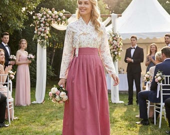 Hanbok-set kersenbloesem, roze wikkelrok, romantisch K-Fashion