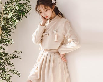 Mini Hanbok Set | Ivory Jeogori & Ivory Wrap Skirt M size