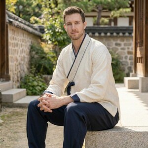 Modernized Men's Hanbok 2-Piece Set | Fusion Jeogori Pants, Casual Korean Cultural Wear | all size