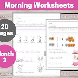 First Grade Morning Work Review Pages for One Month | Daily Practice | Month 3 | Fun Review for 1st Graders