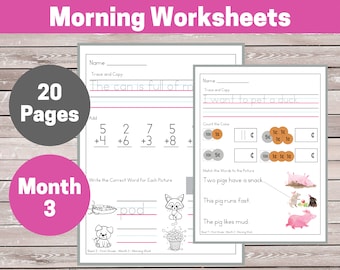 First Grade Morning Work Review Pages for One Month | Daily Practice | Month 3 | Fun Review for 1st Graders