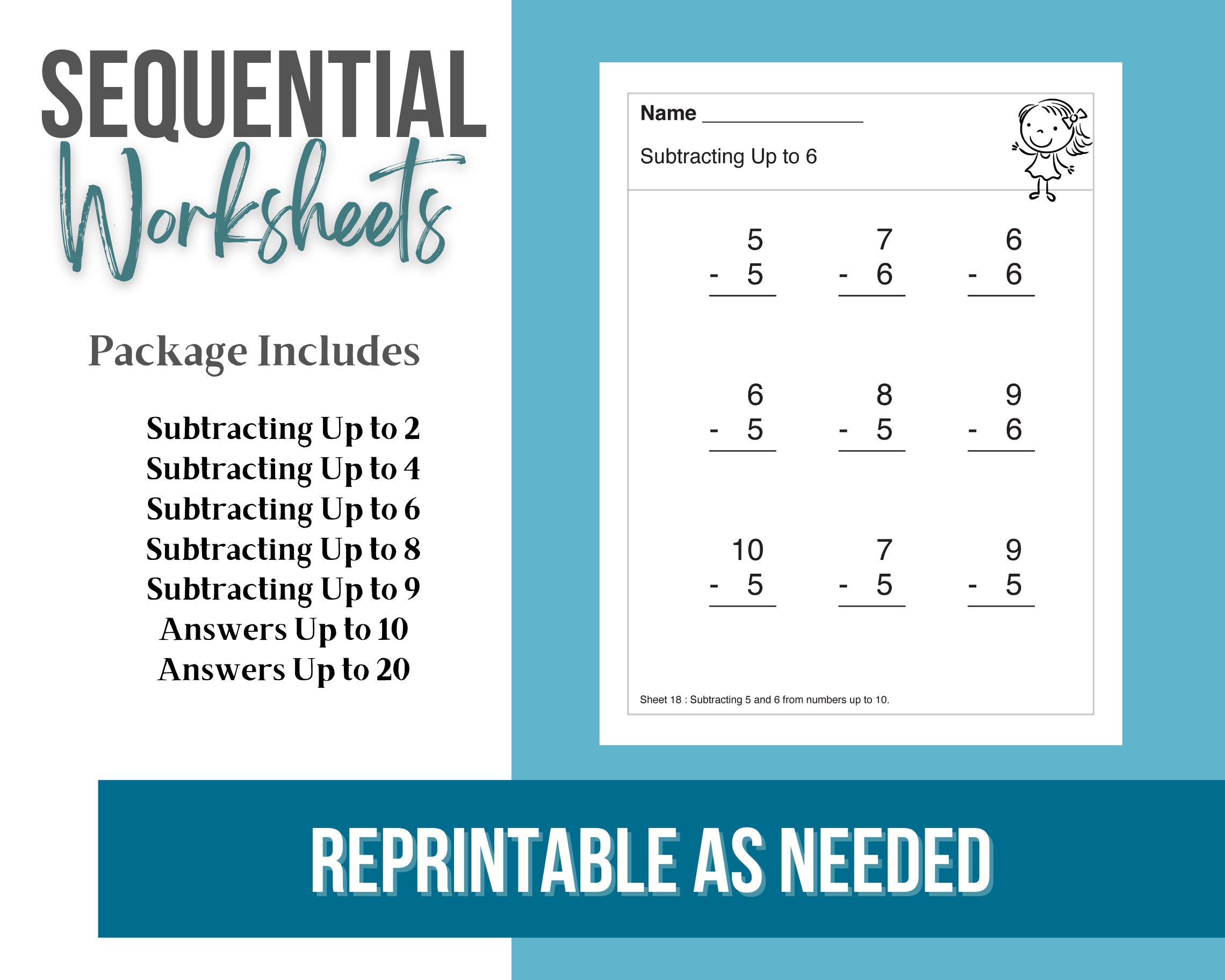 100 Subtraction Worksheets: 0-9 Facts - Etsy