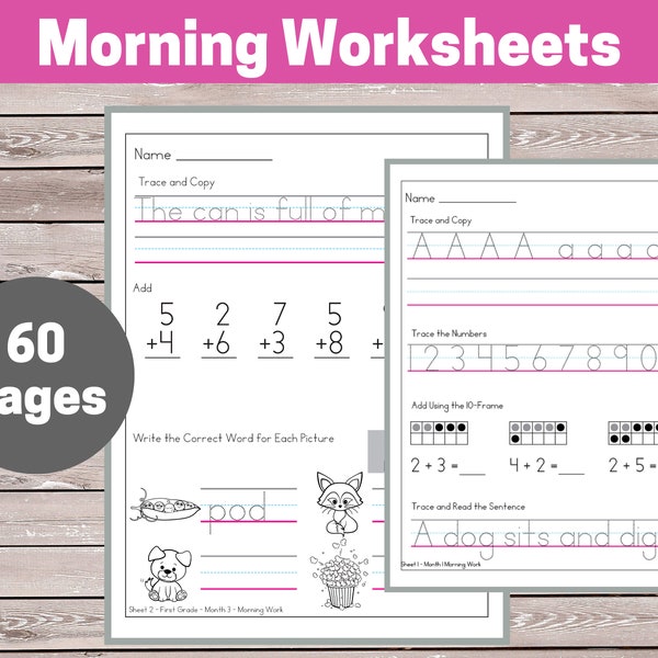 First Grade Morning Work Review Pages | Month 1, 2 & 3 | Daily Practice | Fun Review for 1st Graders