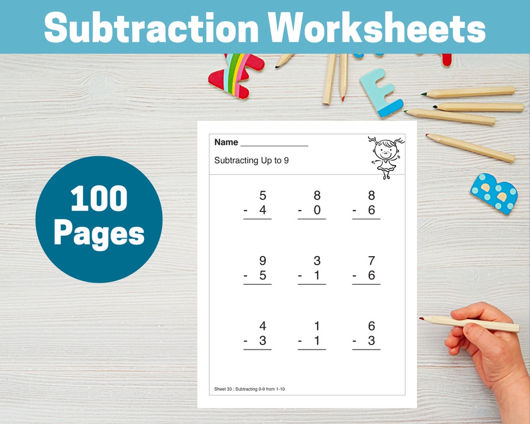 100 Subtraction Worksheets: 0-9 Facts - Etsy