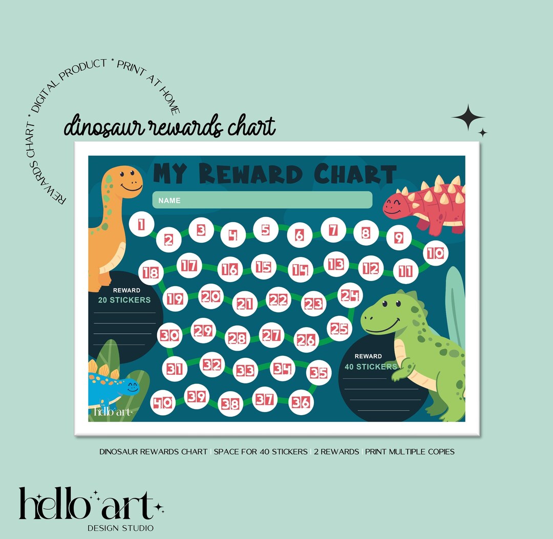 Dinosaur Kids Reward Chart | Instant Digital Printable | Fill in Name ...